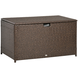 Outsunny 113 Gallon Outdoor Storage Box, Rattan Deck Box for Indoor, Patio Furniture Cushions, Pool Garden Tools, Brown