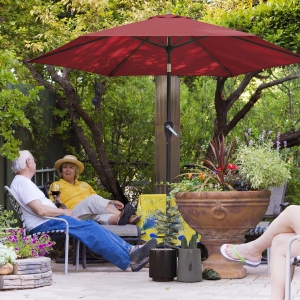 Outsunny 9FT Patio Umbrella, Outdoor Table Patio Umbrellith Tilt, Crank, 6 Ribs, UV Protection for Garden, Lawn, Deck, Backyard
