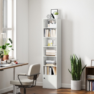 HOMCOM 7-Tier Bookcase, Display Shelf Unit with Adjustable Shelf and Cabinet, White