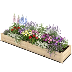 Outsunny 96" x 24" x 10" Wooden Raised Garden Bed with 2 Planter Boxes and Non-woven Fabric Liner for Patio, Natural