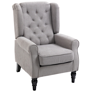 HOMCOM Mid-Century Modern Accent Chair, High Wingback Reading Chair, Button-Tufted Upholstered Fabric Armchair with Retro Wood Legs for Apartment, Living Room, Bedroom, Gray