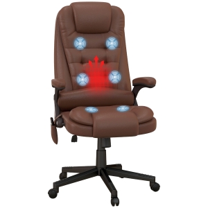 HOMCOM Massage Office Chair, Heated Reclining Computer Chair with 6 Vibration Points, Armrest and Remote, Brown