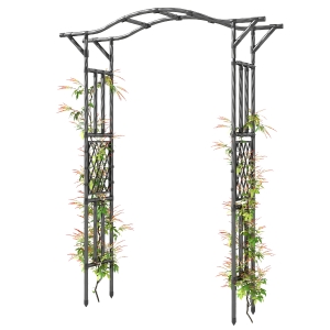 Outsunny Garden Arch, PE-Coated Steel Garden Arch Trellis with Extended Top, Black