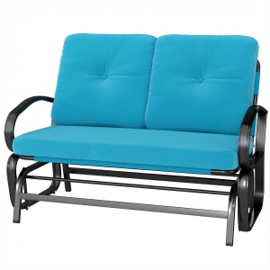 Outsunny Outdoor Glider Bench, 2-Person Patio Rocker Loveseat with Tufted Cushions, Steel Frame for Porch, Garden Backyard, Blue