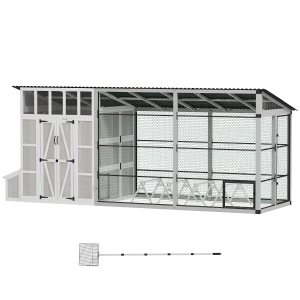 PawHut Large Chicken Coop for 10-15 Hens, Walk-in Outdoor Chicken House with Run, Nesting Box, Waterproof Roof, Perches