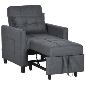 HOMCOM 3-in-1 Convertible Chair Bed, Multi-Functional Single Sofa Bed, Pull Out Sleeper Chair with Adjustable Backrest, Pillow, and Pockets, Gray