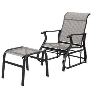 Outsunny Outdoor Glider with Ottoman, Patio Glider Chair Set with High Back, Wide Seat for Porch, Garden, Backyard, Gray