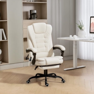 Vinsetto 7-Point Vibrating Massage Chair, Reclining Office Chair with Footrest, Reclining Back, Adjustable Height, Beige