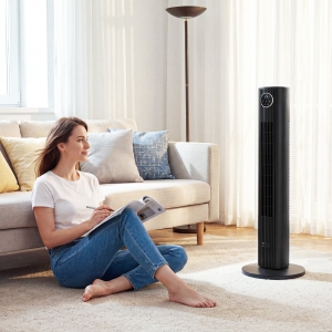 HOMCOM 28dB Tower Fan with 12 Speeds and 4 Modes, Standing Floor Fan with 80° Oscillating, 12H Timer, Black