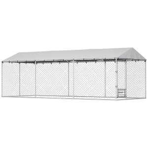 PawHut Dog Kennel Outdoor Dog Run Waterproof UV-Resist Cover Lockable Door Adjustable Bowls 20 x 7.5 x 6.5ft