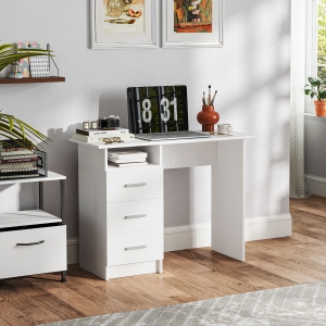 HOMCOM Computer Desk with Storage, 39" Home Office Desk with 3 Drawers nad Open Shelf, Writing Table for Bedroom, White
