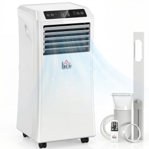 HOMCOM 10000 BTU Mobile Portable Air Conditioner with Cooling, Dehumidifier and Ventilating, 2 Speed Fans, 24-Hour Timer, White
