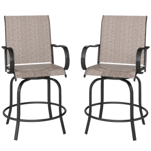 Outsunny Outdoor Bar Stools Set of 2, 360° Swivel Bar Height Chairs, 26.75" x 29.5" x 48.5", Tan