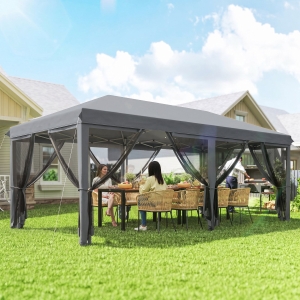 Outsunny 10' x 20' Pop Up Canopy Tent Gazebo with Removable Mesh Sidewall Netting, Carry Bag for Backyard Patio Outdoor, Grey