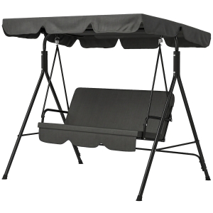 Outsunny 3-Seat Outdoor Patio Swing Chair w/ Cushion, Steel Frame Stand, Adjustable Tilt Canopy for Patio, Garden, Black 2