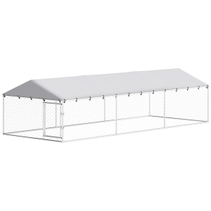 PawHut 20' x 7.5' x 5' Dog Kennel Outdoor for Large Dogs with Waterproof Roof, Silver