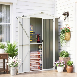 Outsunny Outdoor Storage Shed Apex Roof Metal Garden Shed with Shelf for Backyard, Light Grey