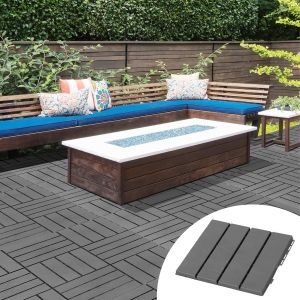 Outsunny 9 Pcs PP Interlocking Composite Deck Tile, 12" x 12" Outdoor Flooring Tiles for Indoor and Outdoor Use, Tools Free Assembly, Dark Grey