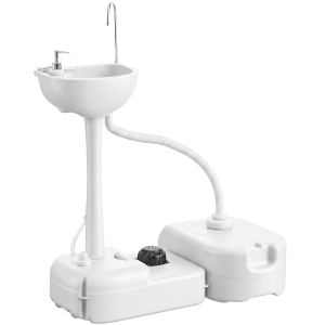 kleankin Portable Camping Sink, Handwashing Station Basin with 4.5 Gal (17 L) Tank, 6.3 Gal (24 L) Recovery Tank, Rolling Wheels & Soap Dispenser for RV, Outdoor Events, Gatherings, HDPE, White