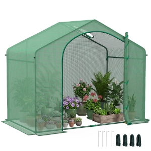 Outsunny 6' x 3' x 5' Portable Walk-in Greenhouse, PE Cover, Steel Frame Garden Hot House, Zipper Door, Top Vent for Flowers, Vegetables, Saplings, Tropical Plants, Green