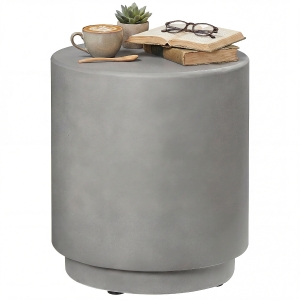 HOMCOM Lightweight Accent Table with Concrete Finish Round Side Table, Light Gray