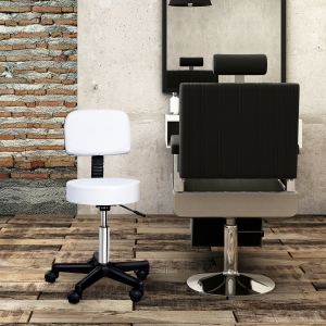 HOMCOM Rolling Stool with Wheels, Swivel Stool with Back Support, Adjustable Height, PU Leather Drafting Chair for Home Office, White
