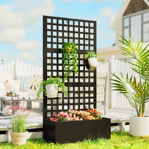 Outsunny Galvanized Raised Garden Bed Planter Box with Trellis for Climbing Plants, Vegetable, Vines, 35" x 16" x 70", Black