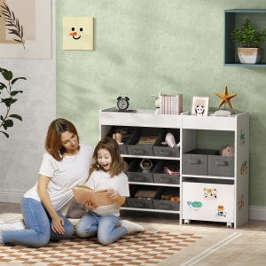 Qaba Toy Storage Organizer with 11 Non-Woven Fabric Boxes, Storage Cabinet & Shelves, for Kids Room, Nursery, Playroom White