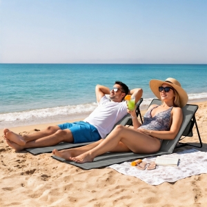 Outsunny Set of 2 Foldable Lounge Chairs with Carry Strap, Adjustable Backrest, Grey