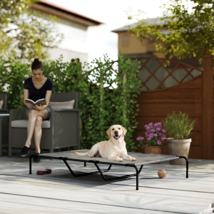 PawHut Elevated Dog Bed, Outdoor Dog Cot, Raised Dog Bed for Large Dogs with Breathable Mesh, Grey