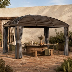Outsunny 10x13 Hardtop Gazebo Aluminum Outdoor Canopy with Mesh Nettings Curtains Dark Grey