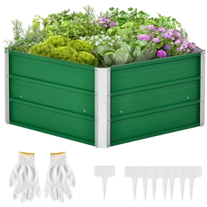 Outsunny 40'' Hexagon Raised Garden Bed, Outdoor Metal Planter Box with Gloves, for Backyard, Patio to Grow Vegetables, Herbs, and Flowers, Green
