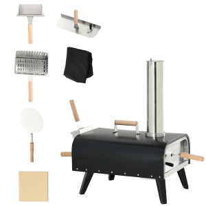Outsunny Pellet Wood Fired Pizza Oven Outdoor Pizza Maker with 12" Stone, Peel and Waterproof Cover