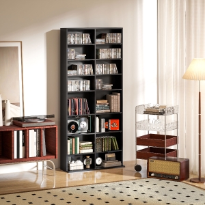 HOMCOM 9-Tier DVD Shelf with 18 Compartments and 14 Adjustable Shelves, Holds 640 CDs, 360 DVDs or 430 Blu-rays, Black