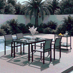 Outsunny 5 Piece Patio Dining Set with 4 Stackable Chairs, Tempered Glass Top, Rust-Resistant Metal Frame
