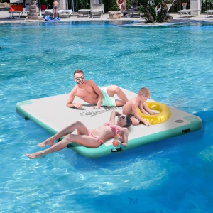 Outsunny 8' x 6' Water Floating Dock, Rafting Inflatable Island with Air Pump and Backpack for Pool, Beach, Ocean, Blue & Green
