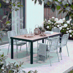 Outsunny 75" x 35" Outdoor Dining Table for 8 People, Rectangular Aluminum Frame Garden Table with All-Weather Faux Wood Top for Garden, Lawn, Patio, Natural
