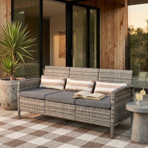Outsunny 3-Seater Wicker Sofa, PE Rattan Outdoor Couch Conversation Furniture with Removable Cushions for Patio, Garden, Grey