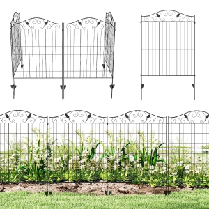 Outsunny Garden Fence, 4 Pack, 44 in(H) x 12 ft(L) Folding Garden Fence Border, No Dig Ground Stake Metal Fence Panels for Outdoor Patio Yard Landscape