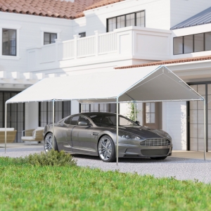 Outsunny 10' x 20' Carport Heavy Duty Galvanized Car Canopy with Included Anchor Kit, 3 Reinforced Steel Cables, White