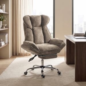 HOMCOM Big and Tall Office Chair Footrest Executive Desk Chair High Back Snowflake Velvet Reclining, Brown