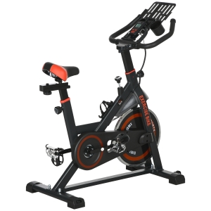 Soozier Exercise Bike, Flywheel Indoor Stationary Bike, Adjustable Height and Resistance, with LCD Monitor, Comfortable Seat Cushion, 264 lbs Capacity, Black and Red