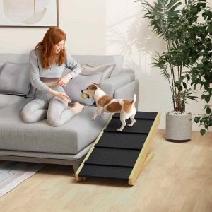 PawHut Adjustable Dog Ramp for Bed, Sofa, with Non-Slip Surface, Folding Dog Stair for Small, Medium, Large Dogs
