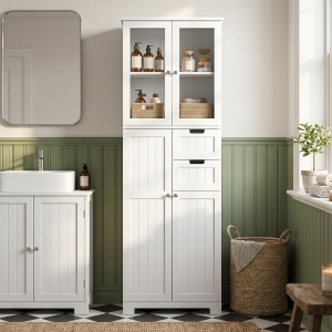 HOMCOM Floor Bathroom Storage Cabinet, Tall Bathroom Cabinet with Adjustable Shelves, for Kitchen, Living Room, White