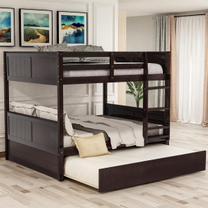 Full-Over-Full Bunk Bed with Pullout Trundle, Space-Saving Bed Frame with 2 Separate Beds, 79.5" L x 57" W x 60" H, Espresso