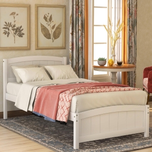Twin Wood Platform Bed with Durable Material and Light Weight, Solid Bed Frame with 10 Evenly Spaced Slats, 79.5" L x 41.5" W x 35.5" H, White