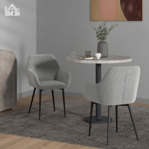 HOMCOM Dining Chairs Set of 2, Velvet-look Fabric Upholstered Kitchen Chairs with Backrest, Armrests and Steel Legs, Dark Grey