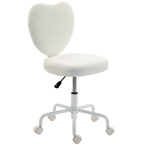 HOMCOM Heart Love Shaped Back Design Vanity Chair,  Office Chair with Adjustable Height and 360 Swivel Castor Wheels, White