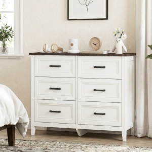 HOMCOM Wide Dresser for Bedroom with 6 Drawers Storage Chest of Drawers for Living Room, Closet, Laundry, Entryway