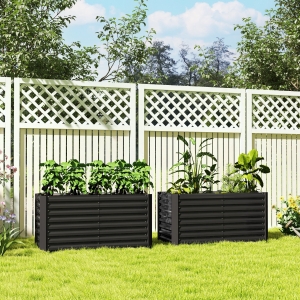 Outsunny Set of 2 Galvanized Metal Planters for Outdoor Plants, 4' x 2' x 2' Raised Garden Bed, Dark Grey